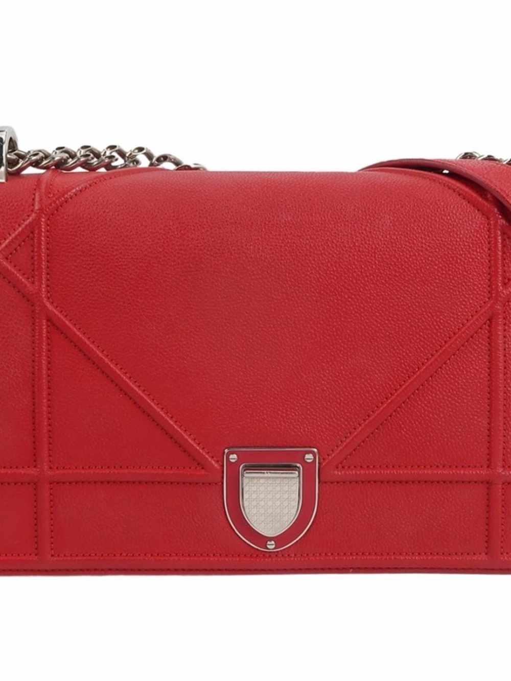 Diorama Red Leather Shoulder Bag with Silver-Tone Hardware